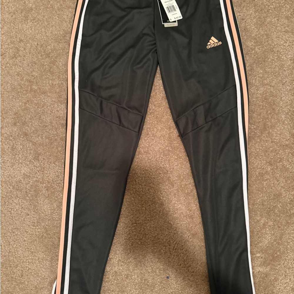 Adidas women Olive Joggers with Pink & White Stripes